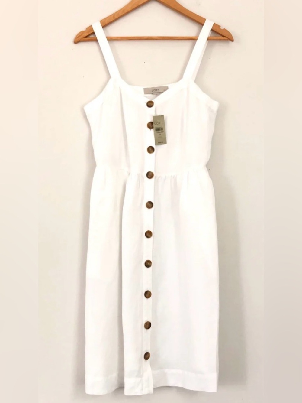 LOFT WHITE BUTTON FRONT LINEN BLEND DRESS